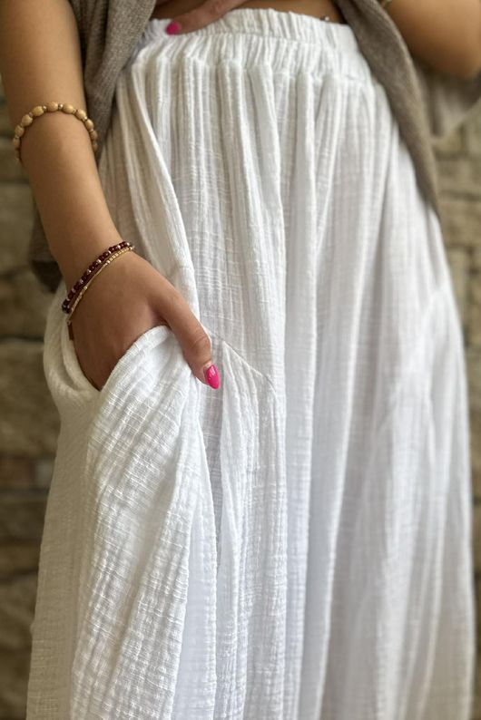 Tasha Cushion Cotton Sia Barrel Pant White